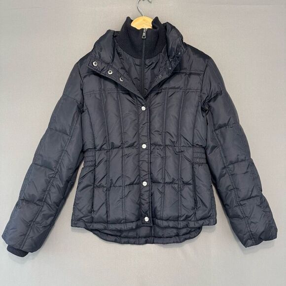 Guess Women’s Black Puffer Jacket Zip Up Size XS High Neck Zip 2000s Essential - Picture 1 of 8